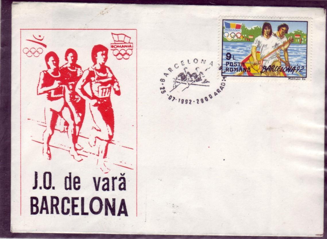 ROUMANIE  Lettre   Cachet Arad 1 Le 25-7-1992   Jo 1992     Canoe - Canoë