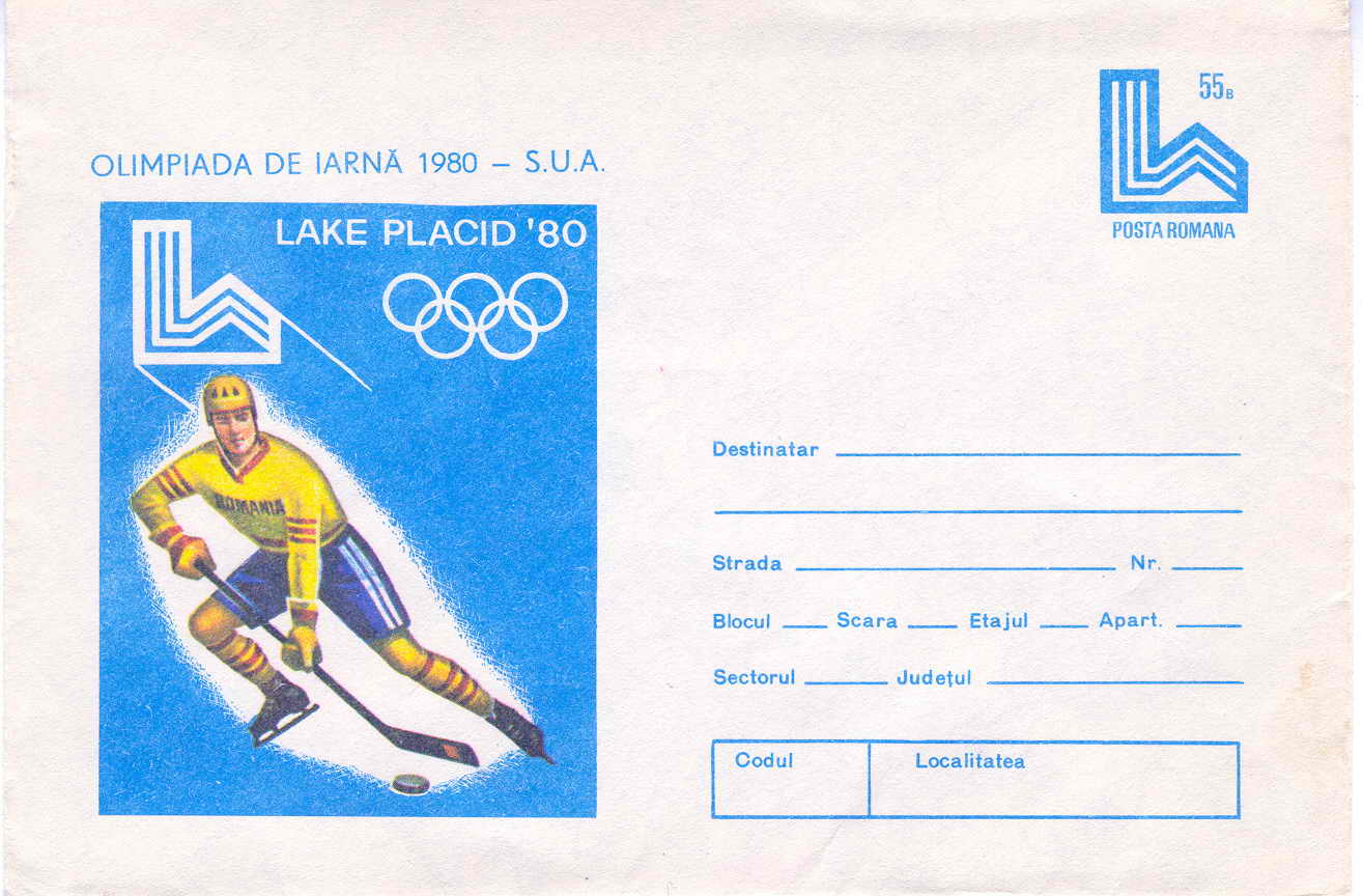 HOCKEY SUR GLACE ROUMANIE  ENTIER POSTAL 1980 JEUX OLYMPIQUES  DE LAKE PLACID - Winter 1980: Lake Placid