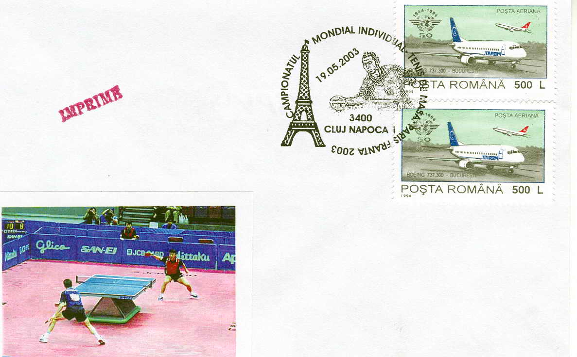 TENNIS DE TABLE OBLITERATION TEMPORAIRE ROUMANIE 2003 CHAMPIONNATS DU MONDE INDIVIDUELS - Tischtennis