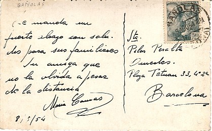 5839, Postal Fotografica BAÑOLAS (Gerona) 1954 - Cartas & Documentos