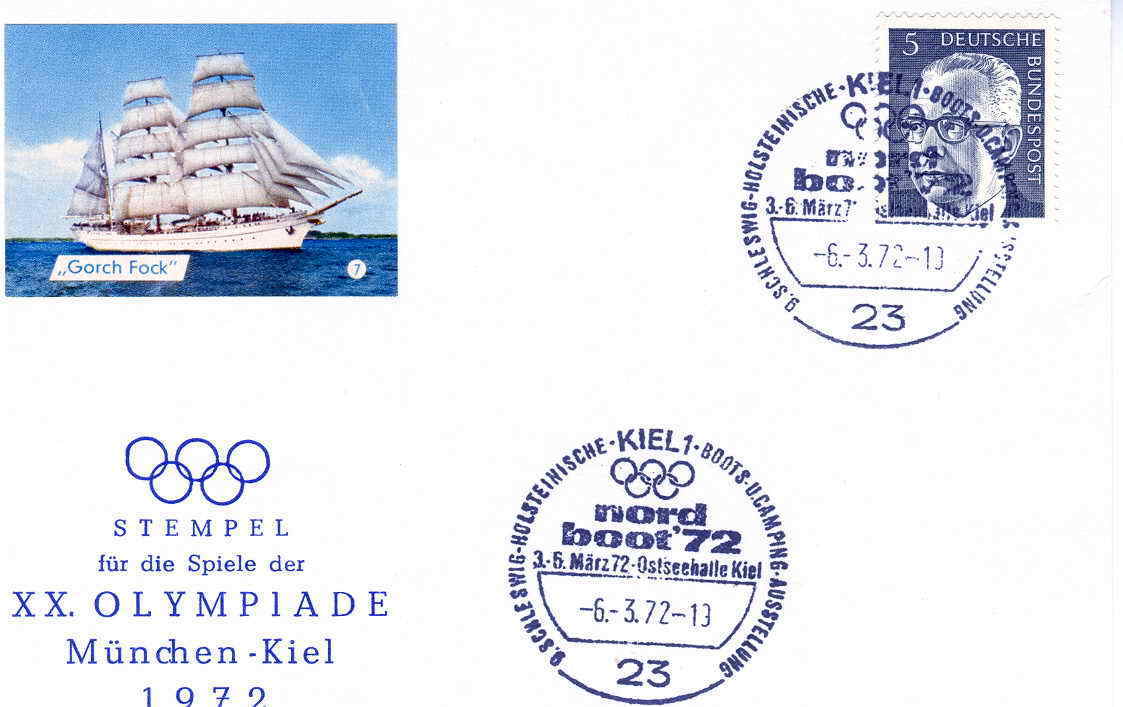 VOILE  OBLITERATION TEMPORAIRE ALLEMAGNE 1972 JEUX OLYMPIQUES DE MUNICH - Sailing