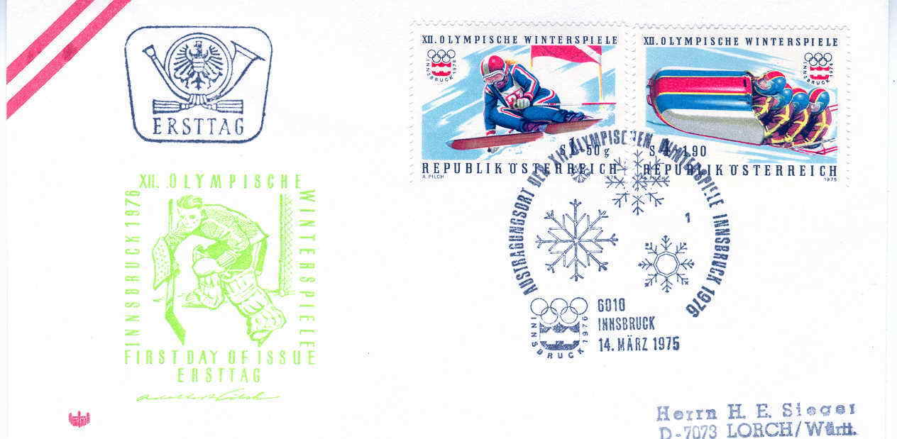 SKI OBLITERATION TEMPORAIRE AUTRICHE 1976 JEUX OLYMPIQUES D´INNSBRUCK+ BOBSLEIGH - Winter (Other)