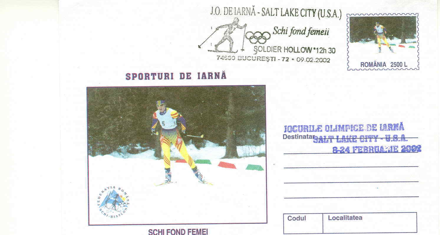 SKI ENTIER POSTAL ROUMANIE SKI DE FOND + OBLITERATION TEMPORAIRE JEUX OLYMPIQUES DE SALT LAKE CITY 2002 SKI DE FOND - Winter 2002: Salt Lake City