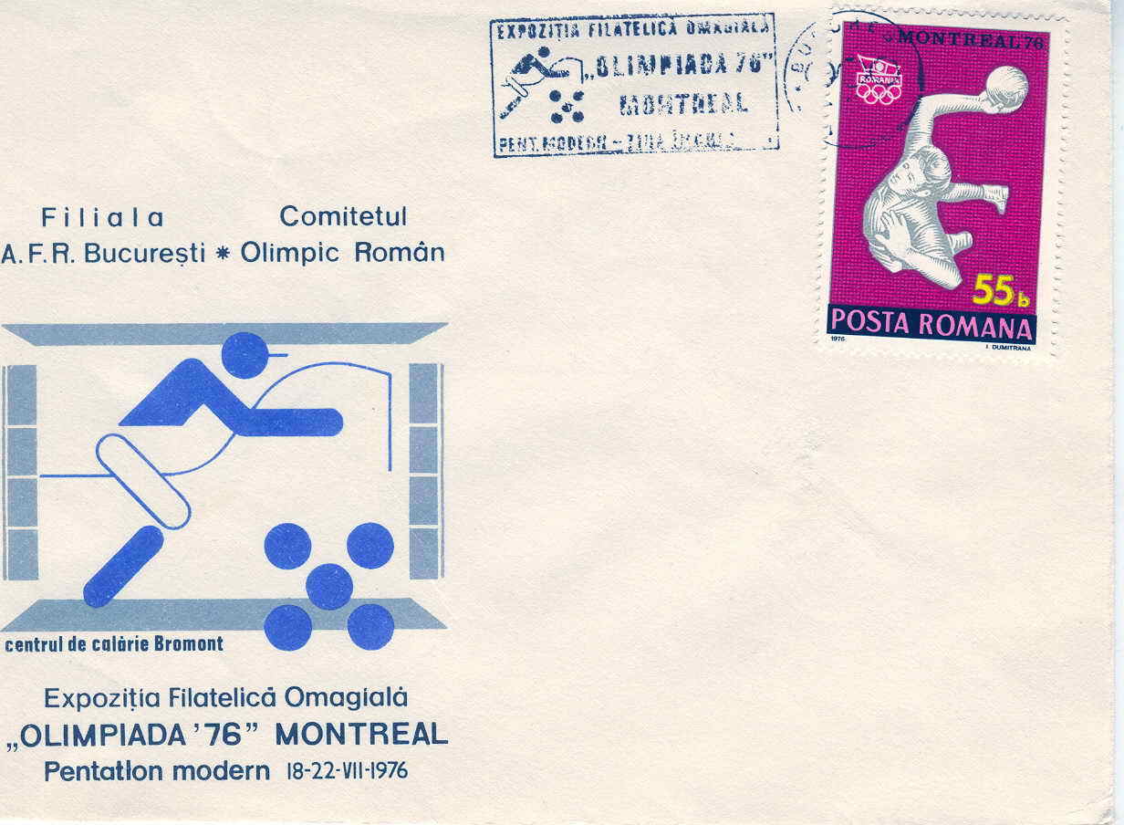 EQUITATION ET PENTATHLON OBLITERATION TEMPORAIRE ROUMANIE 1976 JEUX OLYMPIQUES DE MONTREAL - Schwimmen