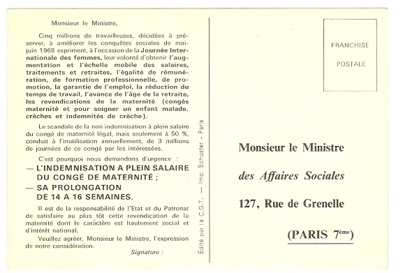 Femme Avec Bébé - Photo: Blancourt, Carte Pétition C.G.T. Au Ministre Des Affaires Sociales (05-997) - Sindicatos
