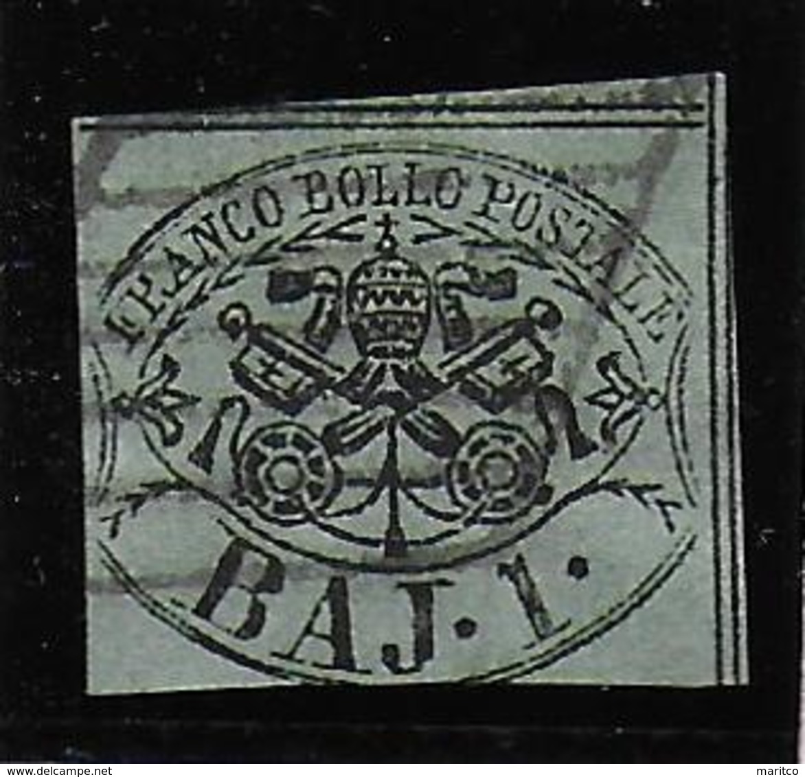 Italian States STATO PONTIFICIO Papal State  1B TYPE 1 VERDE AZZURO - Papal States