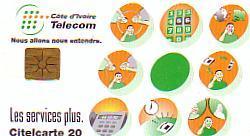 COTE D´IVOIRE LES SERVICES + CITELCARTE 20U UT GEM1 PAYS RARE - Ivoorkust