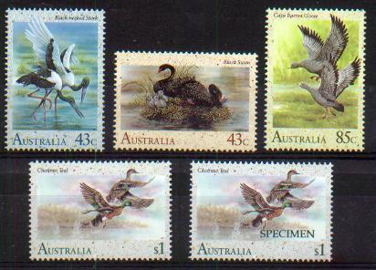 AUSTRALIA  -  1991 Waterbirds, Includes "Specimen" Overprint. Scott 1203-6. MNH - Ongebruikt