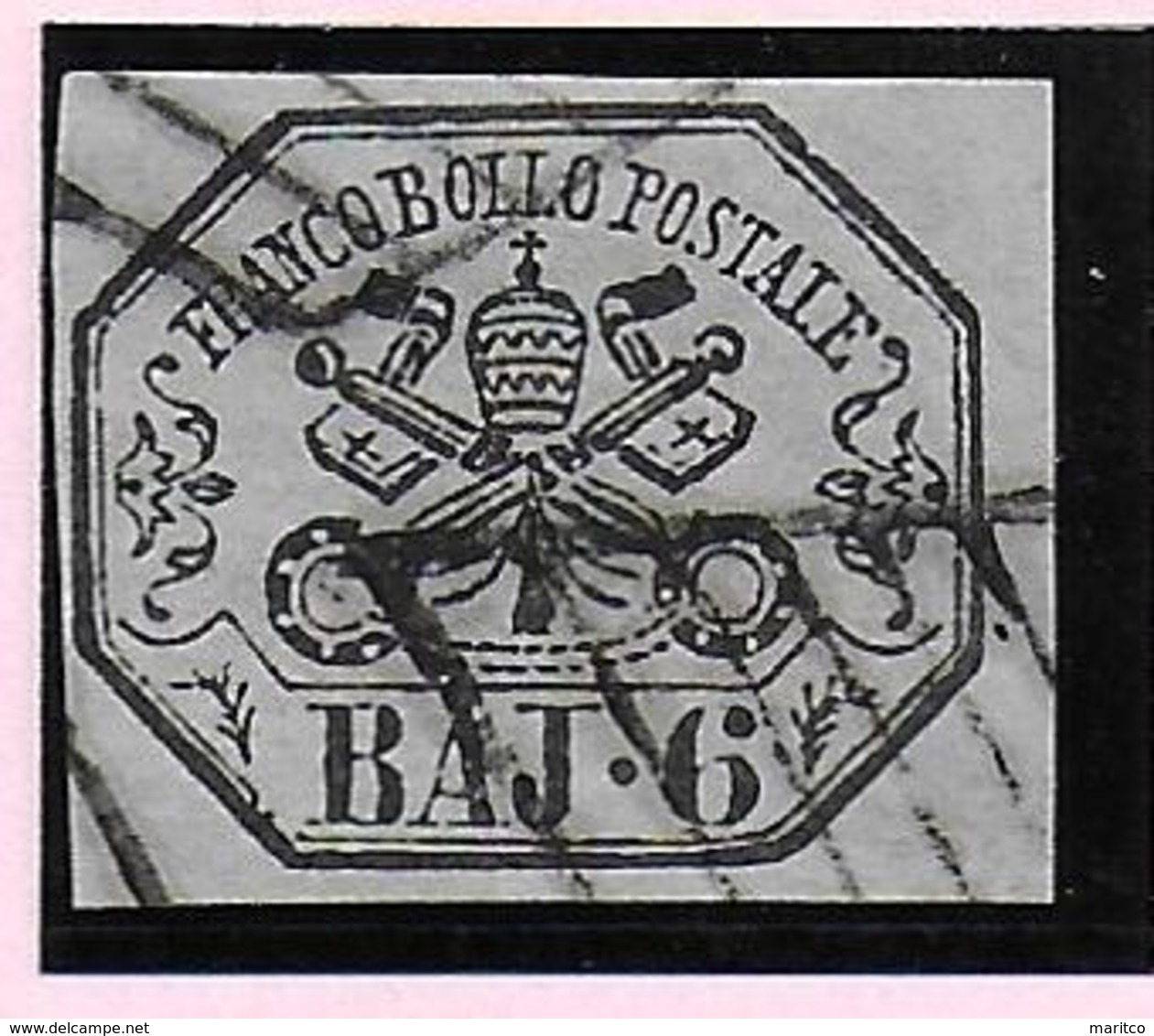 Italian States STATO PONTIFICIO Papal States 6 BAJ GRIGIO LILLA CARTA A MACHINA - Papal States