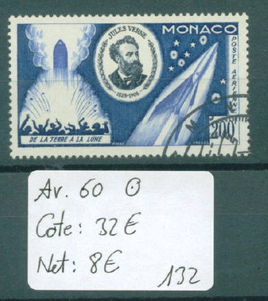 MONACO  No Yvert Avion 60  Oblitéré.       Cote : 32 € - Airmail