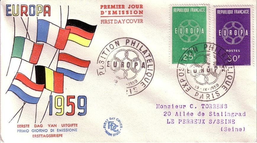 FDC Paire EUROPA  France  1959 - 1959