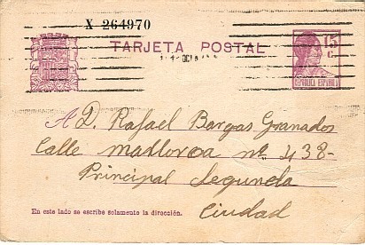 Entier Postal Num 69 BARCELONA 1934 Correo Interior - 1931-....