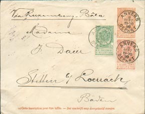 5 C  10 C. Fine Barbe En Affr. Compl. S/EP. Env. 10 C. Obl. Sc ANVERS DEPART Du 8 Sept. 1899 Vers Stetten. -- 1124 - Omslagen