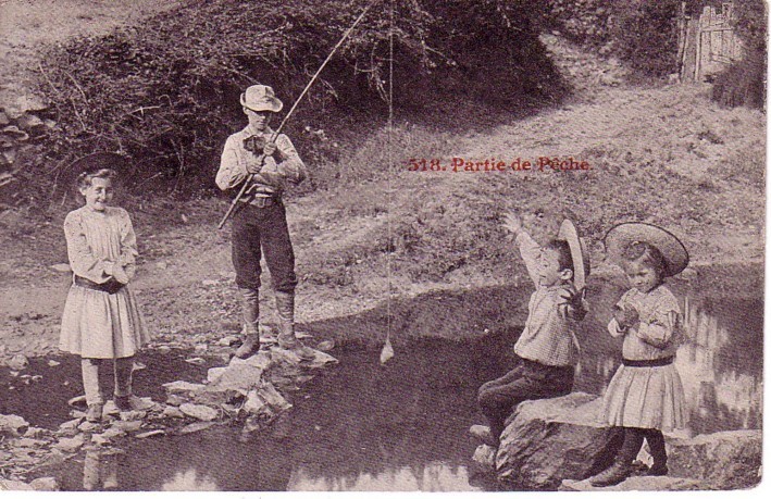 CPA PARTIE DE PECHE A LA LIGNE - Pêche