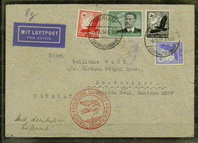 ALLEMAGNE POSTE AERIENNE ZEPPELIN Nº 44,45,51,52 Obl. S/Lettre Entiere Sudamerika - Posta Aerea & Zeppelin