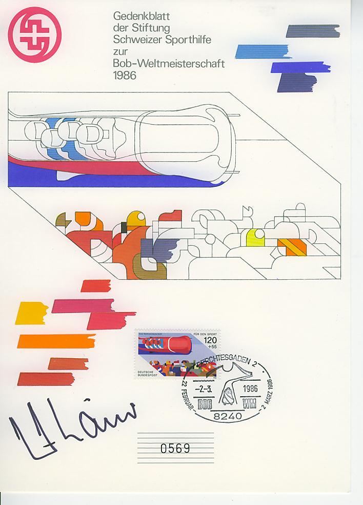 C0901 Cachet IllustreBobsleigh Autographe Allemagne 1986 Championnat Du Monde - Invierno