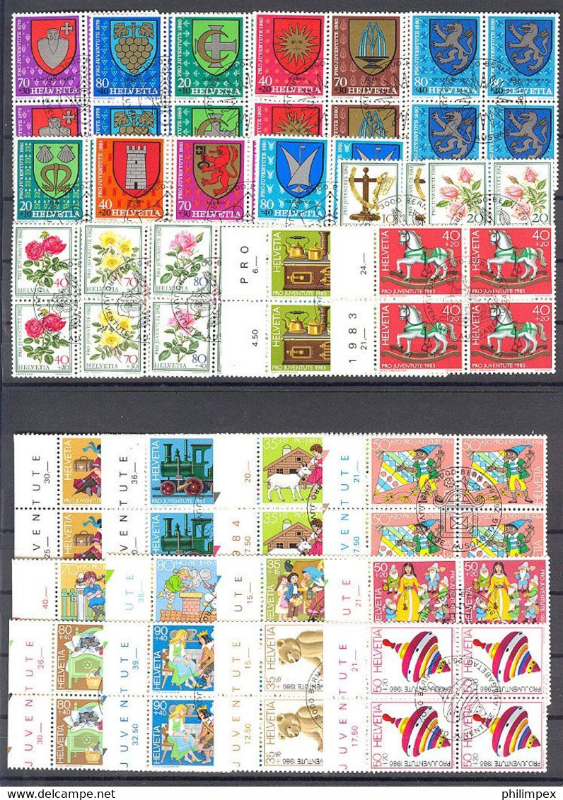 SWITZERLAND - SUPERB  COLLECTION ~1976-1999 - ALL USED BLOCKS OF 4! - Collections