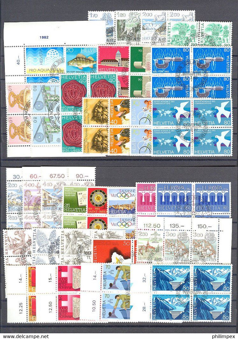 SWITZERLAND - SUPERB  COLLECTION ~1976-1999 - ALL USED BLOCKS OF 4!