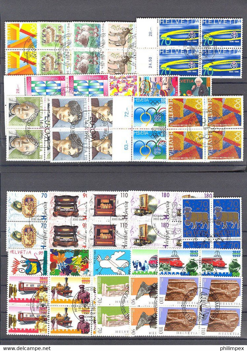 SWITZERLAND - SUPERB  COLLECTION ~1976-1999 - ALL USED BLOCKS OF 4!