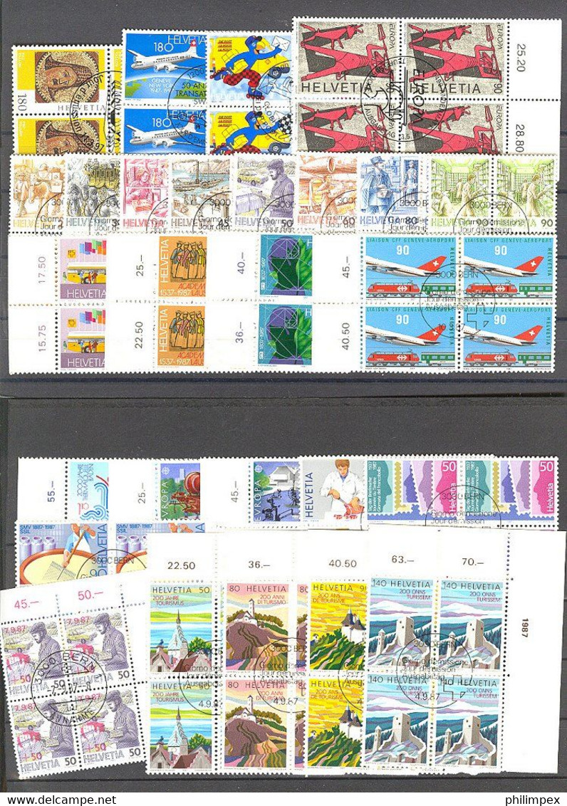 SWITZERLAND - SUPERB  COLLECTION ~1976-1999 - ALL USED BLOCKS OF 4!