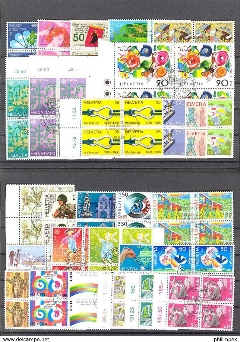 SWITZERLAND - SUPERB  COLLECTION ~1976-1999 - ALL USED BLOCKS OF 4!