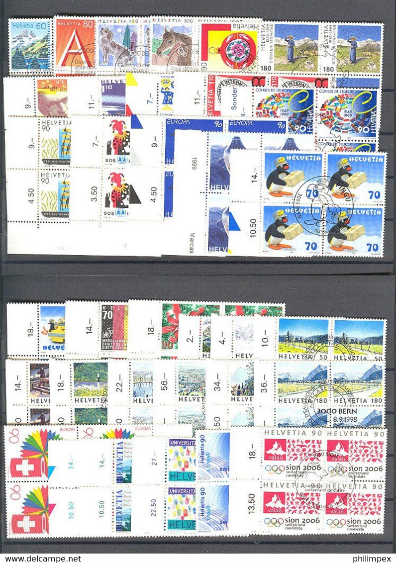 SWITZERLAND - SUPERB  COLLECTION ~1976-1999 - ALL USED BLOCKS OF 4!