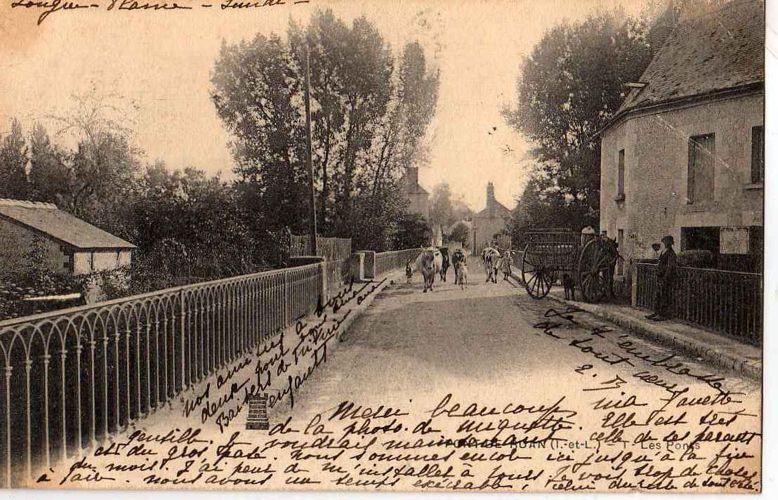 37 PONT DE RUAN (envs Montbazon) Ponts, Animée, Attelage, Troupeau De Vaches, Ed ?, 1903 - Montbazon