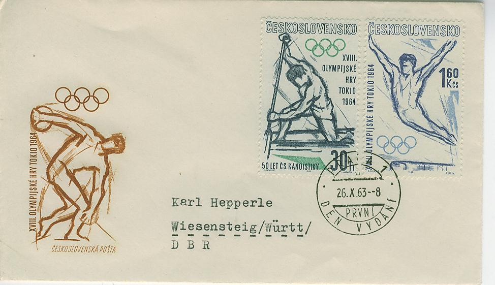 C0915 Canoe Gymnastique Tchecoslovaquie 1964 Premier Jour FDC Jeux Olympiques De Tokio - Canoë