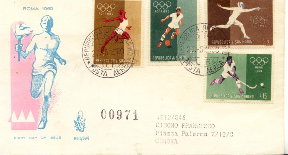 Enveloppe San Marino  Jeux Olypiques 1960 Rome .. Foot, Escrime,course .... - Verano 1960: Roma