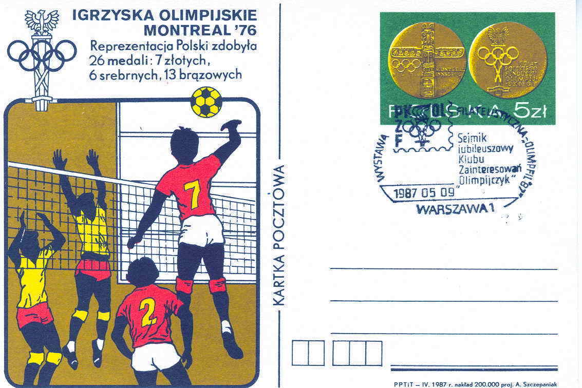 VOLLEY BALL ENTIER POSTAL POLOGNE 1976 JEUX OLYMPIQUES DE MONTREAL + OBLITERATION OLYMPHILEX 1987 COMITE POLONAIS - Zomer 1976: Montreal