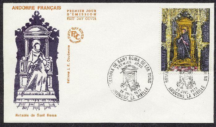 FDC- Enveloppe 1er Jour, ANDORRE Année 1977 N°264 Retable De La Chapelle Saint Roma - FDC