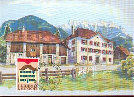 LIECHTENSTEIN  EUROPA CEPT 90 CARTE MAXIMUM NUM MICHEL 984 BATIMENTS POSTAUX D HIER ET D AUJOURD HUI - 1990