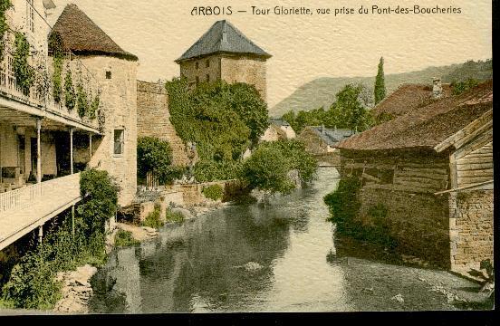 Arbois Tour Gloriette, Vue Prise Du Pont Des Boucheries Colorisée Granulée Très Jolie Carte - Arbois