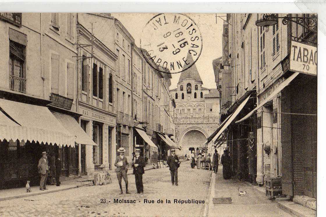 82 MOISSAC La Rue De La République, Animée, Commerces "Tabac" "Gaz Electricité" TOP++ 1913 - Moissac