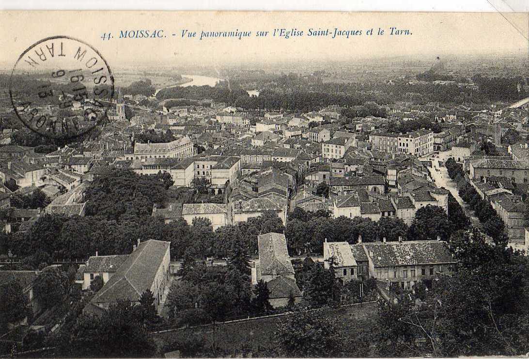 82 MOISSAC Vue Panoramique Sur L' église St Jacques Et Le Tarn 1913 - Moissac