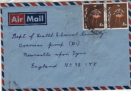 2352. Carta Aerea ZAMBIA 1974 A Newcastle (England) - Zambia (1965-...)