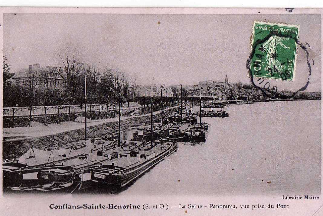 78 CONFLANS STE HONORINE Bords De Seine, Panorama, Gue Générale Prise Du Pont, Péniches, Ed Maitre, 1909 - Conflans Saint Honorine