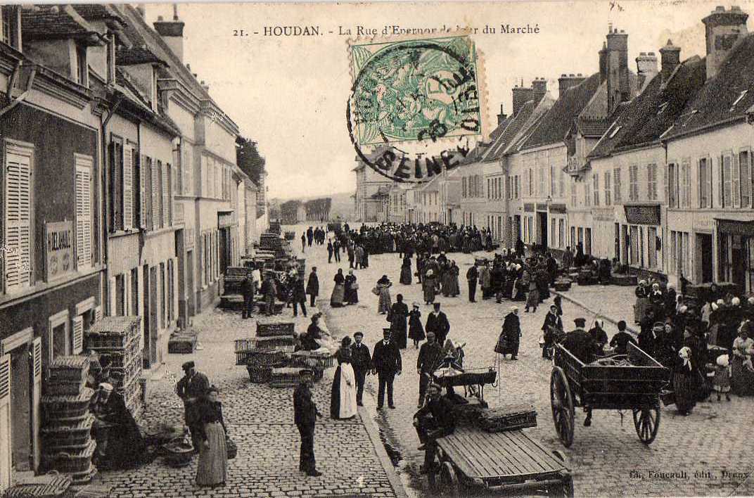 78 HOUDAN Rue D´Epernon, Jour De Marché, Foire, Bien Animée, Ed Foucault 21, 1906 - Houdan