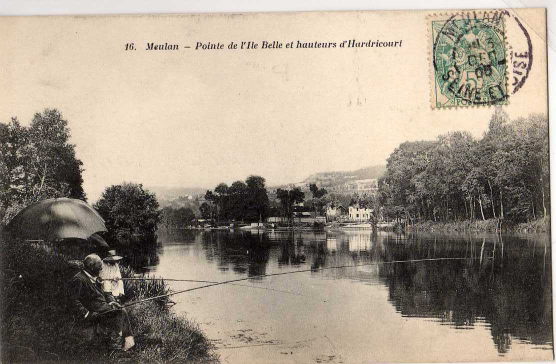 78 MEULAN Bords De Seine, Pointe De L´Ile Belle, Hauteurs D´Hardricourt, Animée, Pecheur, Ed Bourdier 16, 1905 - Meulan