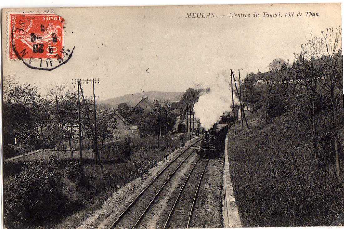 78 MEULAN Tunnel, Entrée Coté De Thun, Passage De Train Vapeur, Locomotive, Ed ND, 1909 - Meulan