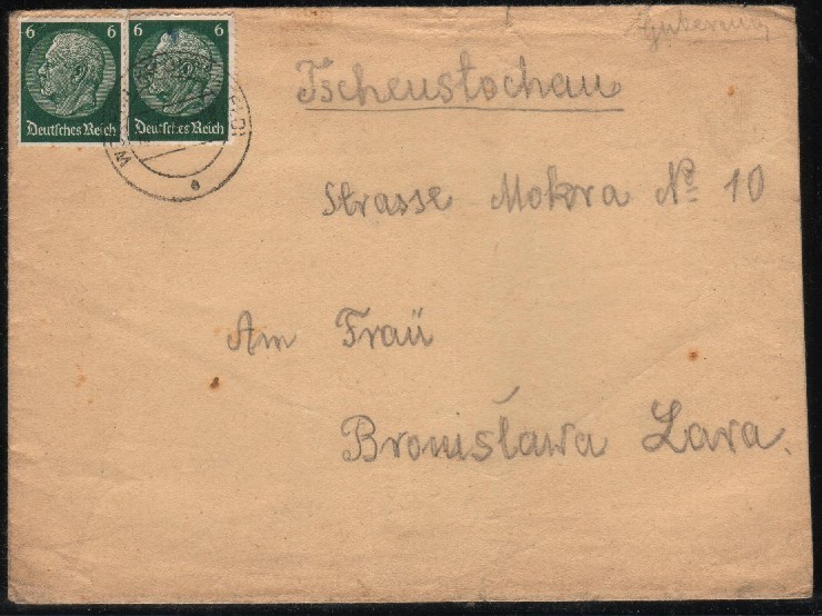 GERMANY 3RD REICH 1941 LETTER TO TSCHEUTOSCHAU (POLAND) WITH 2 X 6 PF HINDENBURG CANCELLED WITH WOLFEN (KR BITTERFELD) C - Usati