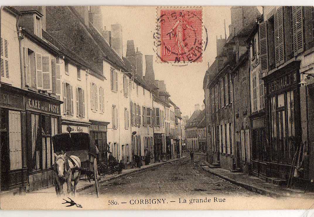 58 CORBIGNY Grande Rue, Animée, Attelage, Commerces, Café De La Poste, Ed LA Hirondelle 580, 1904 - Corbigny