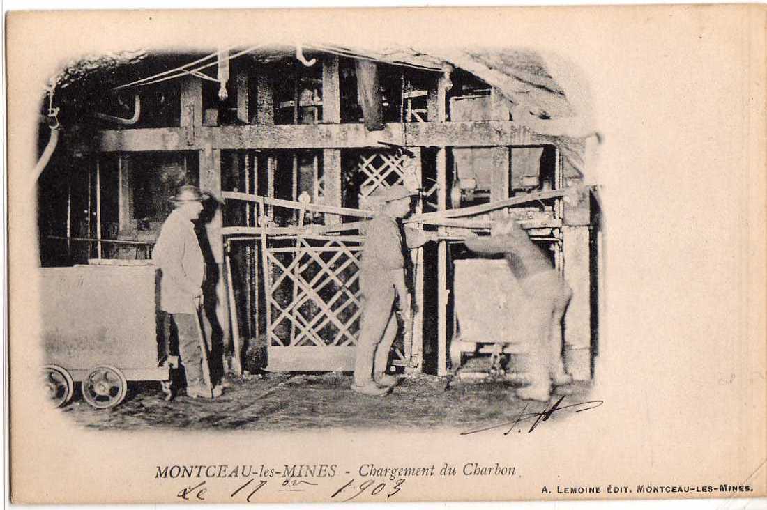 71 MONTCEAU LES MINES Types, Chargement Du Charbon, Trés Beau Plan, Mineurs, Ed Lemoine, 1903 - Montceau Les Mines