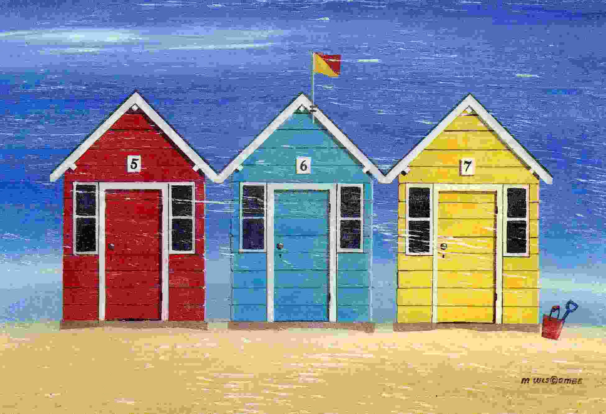 MARTIN WISCOMBE - Photographie D´un Tableau THREE BEACH HUTS - Gegenstände