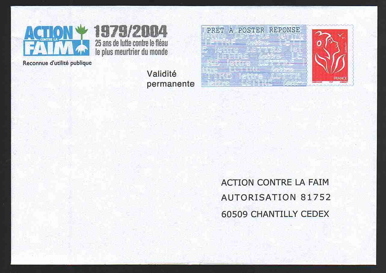 Entier Postal PAP Réponse Action Contre La Faim. Autorisation 81752, N° Au Dos: 0411052 - PAP: Antwort/Lamouche