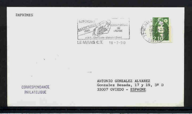 CARTE CANCELLATION 1990 LE MANS CHAMPIONNAT DU MONDE SUPERBIKE CLUB DE L'OUEST - Motos