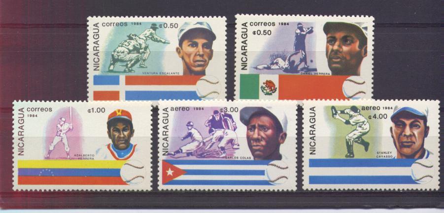 Nicaragua, Histoire Du Base-Ball, 1984, N° Yvert 1351/53 + P.A. 1077/78 Neufs ** - Base-Ball
