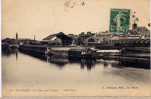 LE MANS  LA GARE DES TRAMS 1913 - Le Mans