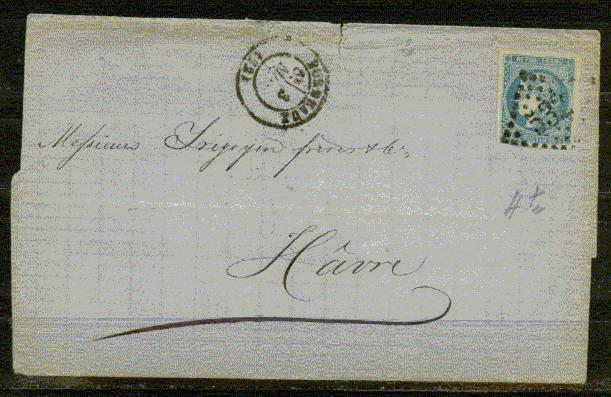 FRANCE Nº 46 Obl. S/Lettre Entiere - 1870 Emission De Bordeaux