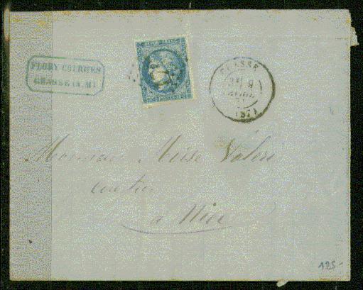 FRANCE Nº 46  Obl. S/ Lettre Entiere Bleu Terne - 1870 Emission De Bordeaux